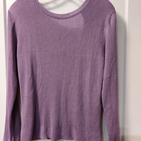 MASSIMO DUTTI Long Sleeve Knit Ribbon Tie Back Sweater - Purple - Size Large - Picture 7 of 8
